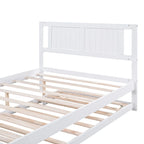 White Full Pine Platform Bed with Adjustable Trundle