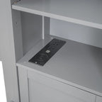 Gray Queen Size Wooden Platform Bed with Cabinet, Shelf, and Sockets
