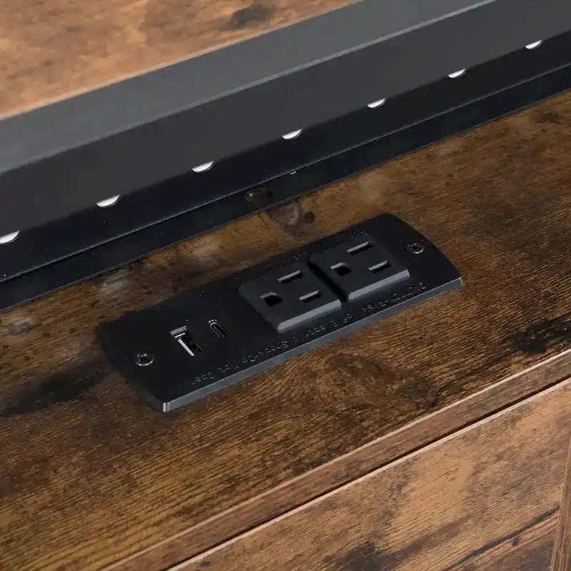 Black Brown King Size Metal Bed with Wooden Headboard and LED Lights