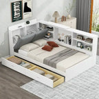 King Size Upholstered Bed with Storage Headboard and Trundle