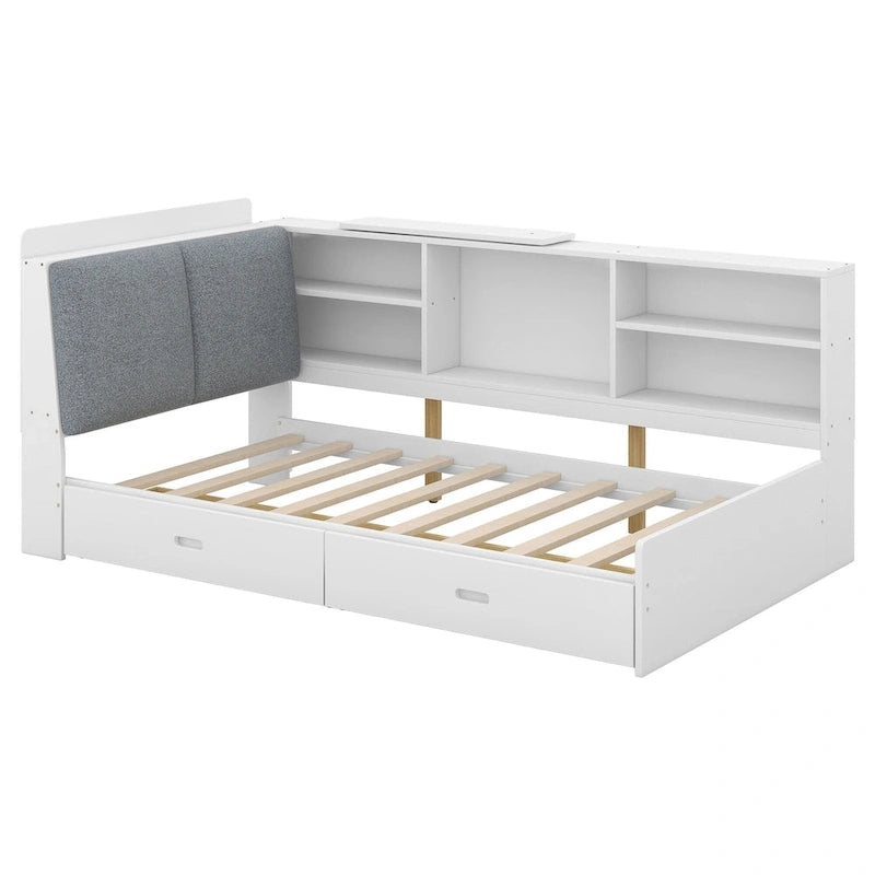 King Size Upholstered Bed with Storage Headboard and Trundle