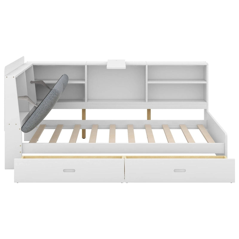 King Size Upholstered Bed with Storage Headboard and Trundle