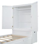 Twin Platform Bed with Storage Headboard, Pull-Out Shelves, and Trundle