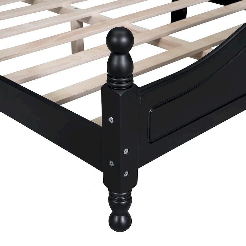 Retro Pine Platform Bed with Headboard and Footboard