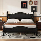 Retro Pine Platform Bed with Headboard and Footboard