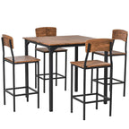 Modern Style 5-Piece Dining Set with Square Counter Height Bar Table and 4 Footrest Open Back Dining Chairs