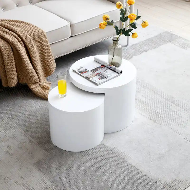 Modern 2-piece Round Table Set with Coffee Table and End Table for Living Room