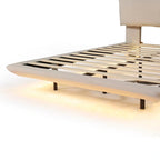 Queen Velvet Floating Platform Bed with Sensor Light