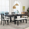 Black 6-Piece Wooden Dining Table Set with Extendable Table & 4 Chairs & Bench