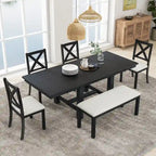 Black 6-Piece Wooden Dining Table Set with Extendable Table & 4 Chairs & Bench