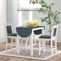 Rustic Style Wooden 3-Piece Dining Table Set with Drop Leaf and 2 Upholstered Dining Chairs