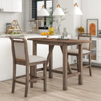 Rustic Style Wooden 3-Piece Dining Table Set with Drop Leaf and 2 Upholstered Dining Chairs