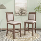 Rustic Style Wooden 3-Piece Dining Table Set with Drop Leaf and 2 Upholstered Dining Chairs