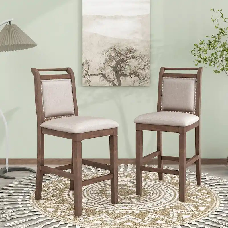 Rustic Style Wooden 3-Piece Dining Table Set with Drop Leaf and 2 Upholstered Dining Chairs