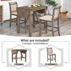 Rustic Style Wooden 3-Piece Dining Table Set with Drop Leaf and 2 Upholstered Dining Chairs