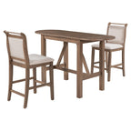 Rustic Style Wooden 3-Piece Dining Table Set with Drop Leaf and 2 Upholstered Dining Chairs