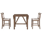 Rustic Style Wooden 3-Piece Dining Table Set with Drop Leaf and 2 Upholstered Dining Chairs