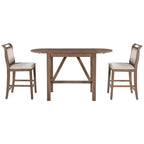 Rustic Style Wooden 3-Piece Dining Table Set with Drop Leaf and 2 Upholstered Dining Chairs