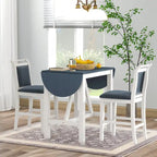 Rustic Style Wooden 3-Piece Dining Table Set with Drop Leaf and 2 Upholstered Dining Chairs