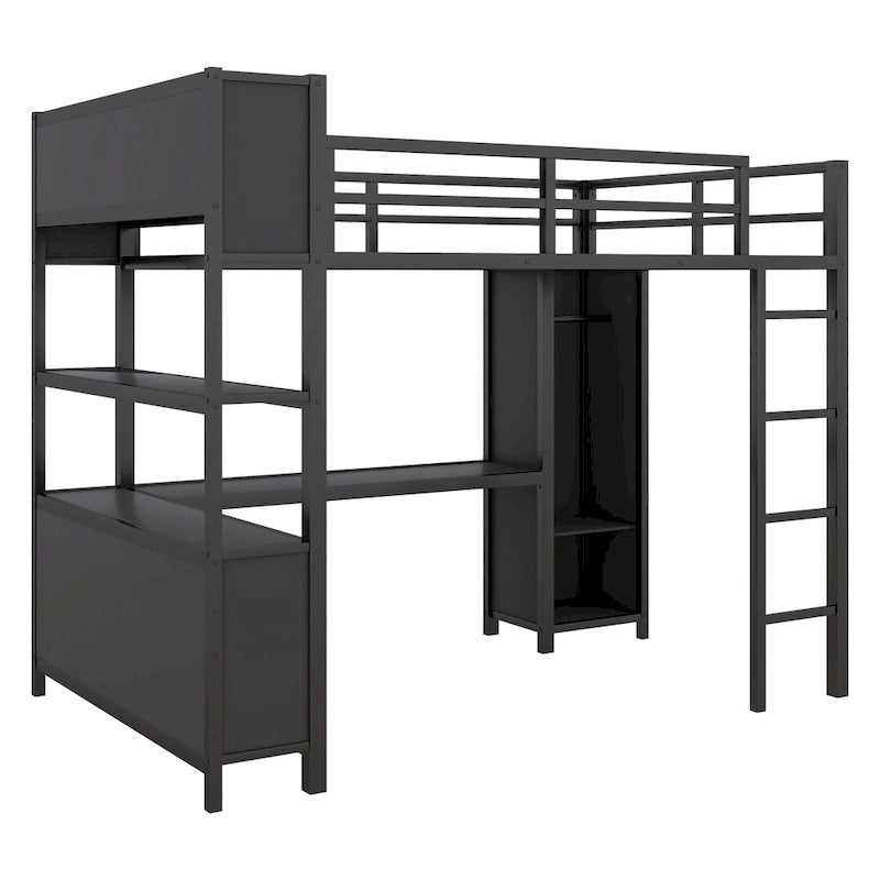 Full Metal Loft Bed with Wardrobe & Desk