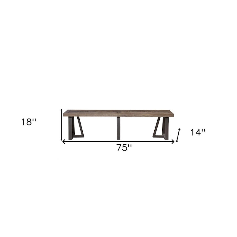 Black Metal Leg Natural Pine Wood Dining Bench Rustic Distressed - 14 D x 75 W x 18 H
