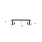 Black Metal Leg Natural Pine Wood Dining Bench Rustic Distressed - 14 D x 75 W x 18 H