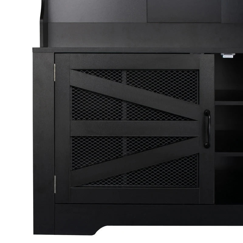 Wide Hall Tree with 10 Shoe Cubbies & 7 Coat Hooks, 43 W Coat Rack with Entryway Bench, 3-in-1 Design and Adjustable Shelves