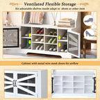 Wide Hall Tree with 10 Shoe Cubbies & 7 Coat Hooks, 43 W Coat Rack with Entryway Bench, 3-in-1 Design and Adjustable Shelves