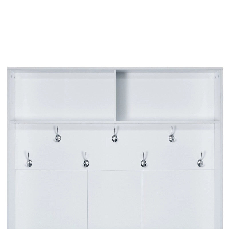 Wide Hall Tree with 10 Shoe Cubbies & 7 Coat Hooks, 43 W Coat Rack with Entryway Bench, 3-in-1 Design and Adjustable Shelves