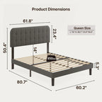Full / Queen / King Bed Frame with Headboard, Upholstered Platform Bed with Sturdy Wooden Slats