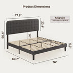 Full / Queen / King Bed Frame with Headboard, Upholstered Platform Bed with Sturdy Wooden Slats