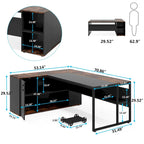 71 inch Executive Desk, L Shaped Desk with Cabinet and Shelves for Home Office