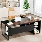 71 inch Executive Desk, L Shaped Desk with Cabinet and Shelves for Home Office