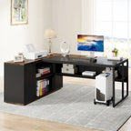 71 inch Executive Desk, L Shaped Desk with Cabinet and Shelves for Home Office