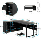 71 inch Executive Desk, L Shaped Desk with Cabinet and Shelves for Home Office