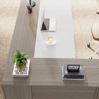 71 inch Executive Desk, L Shaped Desk with Cabinet and Shelves for Home Office