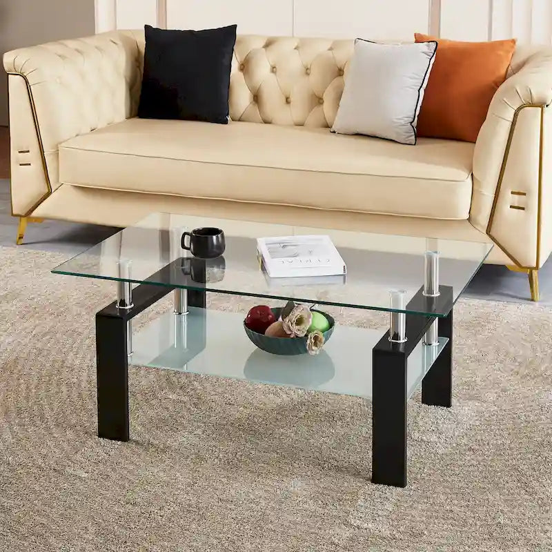 Tempered Transparent Glass Table with Storage