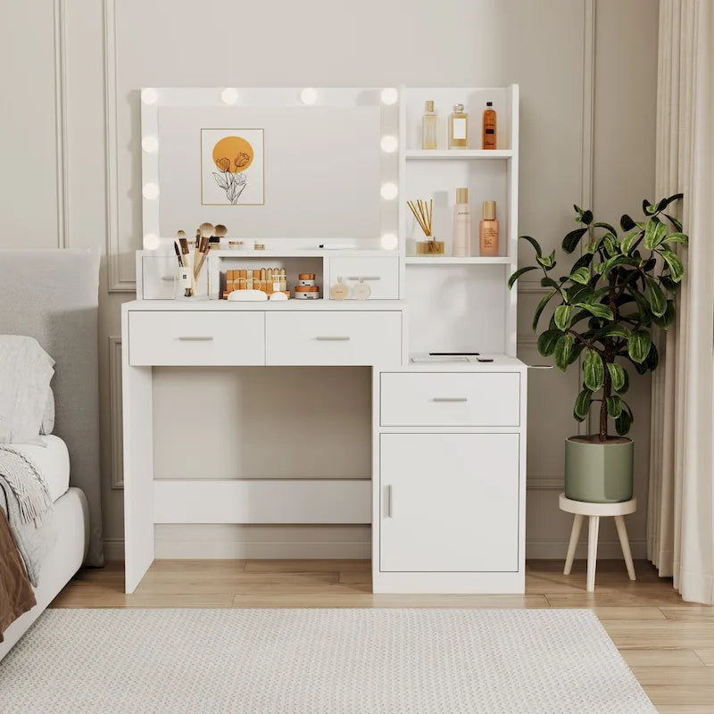 Smart Mirror Dressing Table with Drawers and Storage Cabinet - 15.75 x 43.31 x 55.91