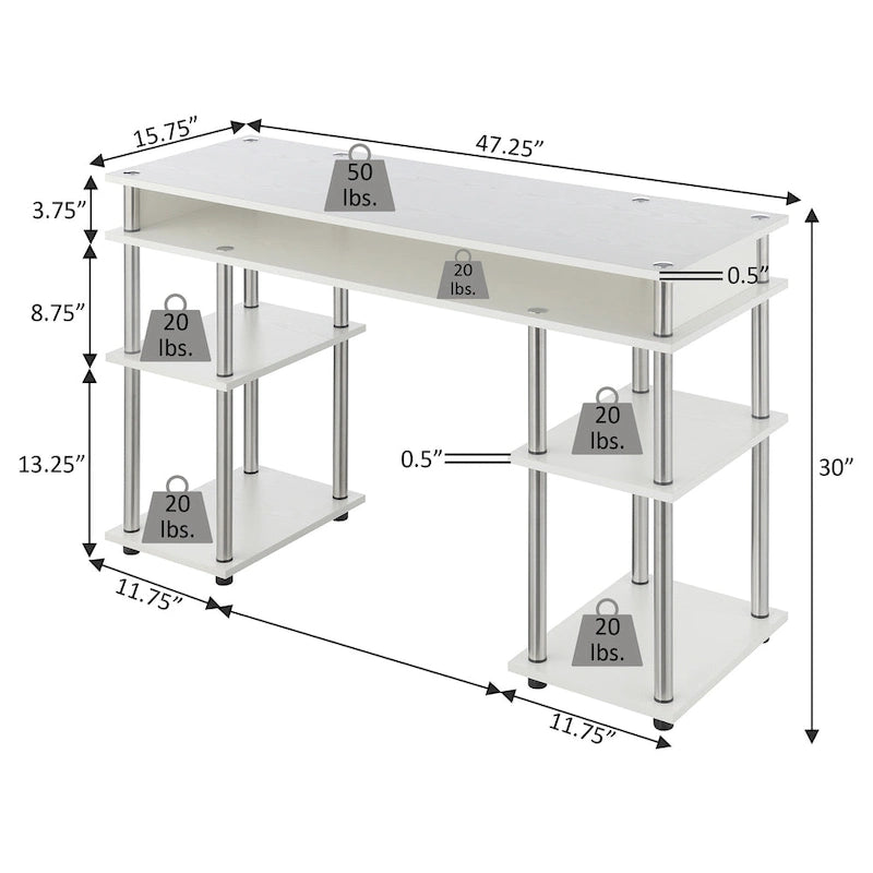 Convenience Concepts Designs2Go No Tools Student Desk with Shelves
