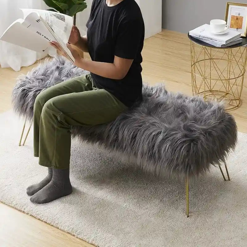 Silver Orchid Nilsson Contemporary Modern Faux Fur Long Bench Ottoman