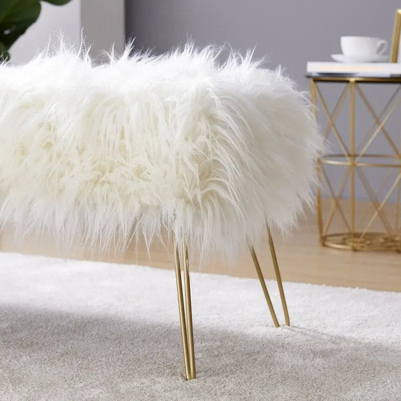 Silver Orchid Nilsson Contemporary Modern Faux Fur Long Bench Ottoman