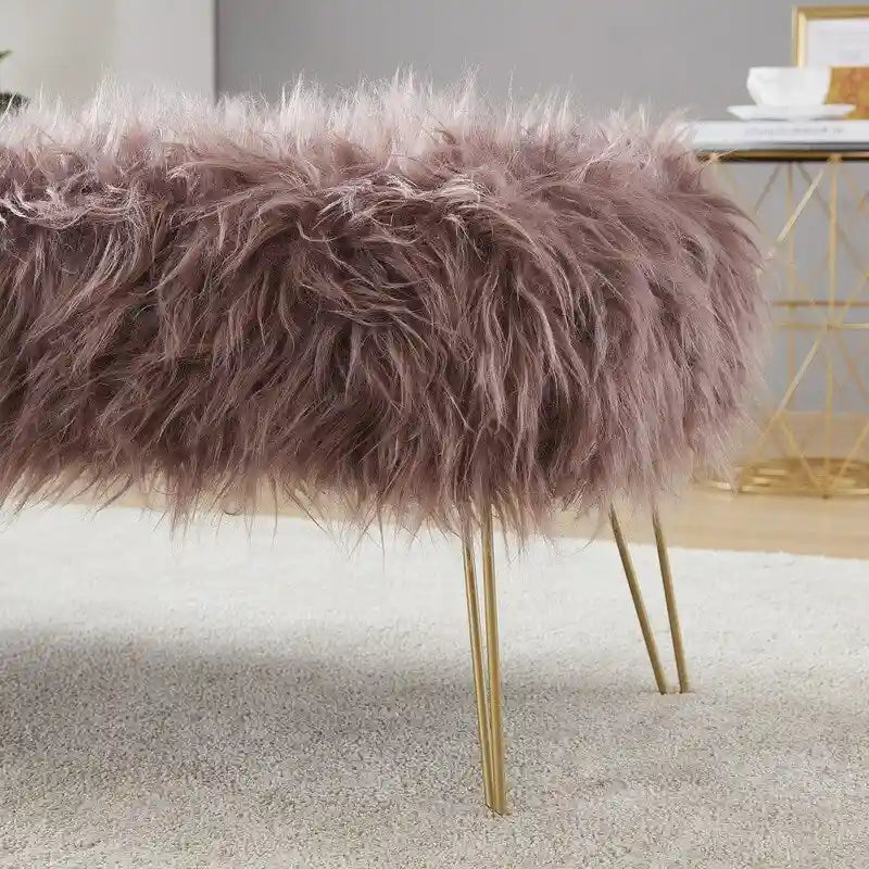 Silver Orchid Nilsson Contemporary Modern Faux Fur Long Bench Ottoman
