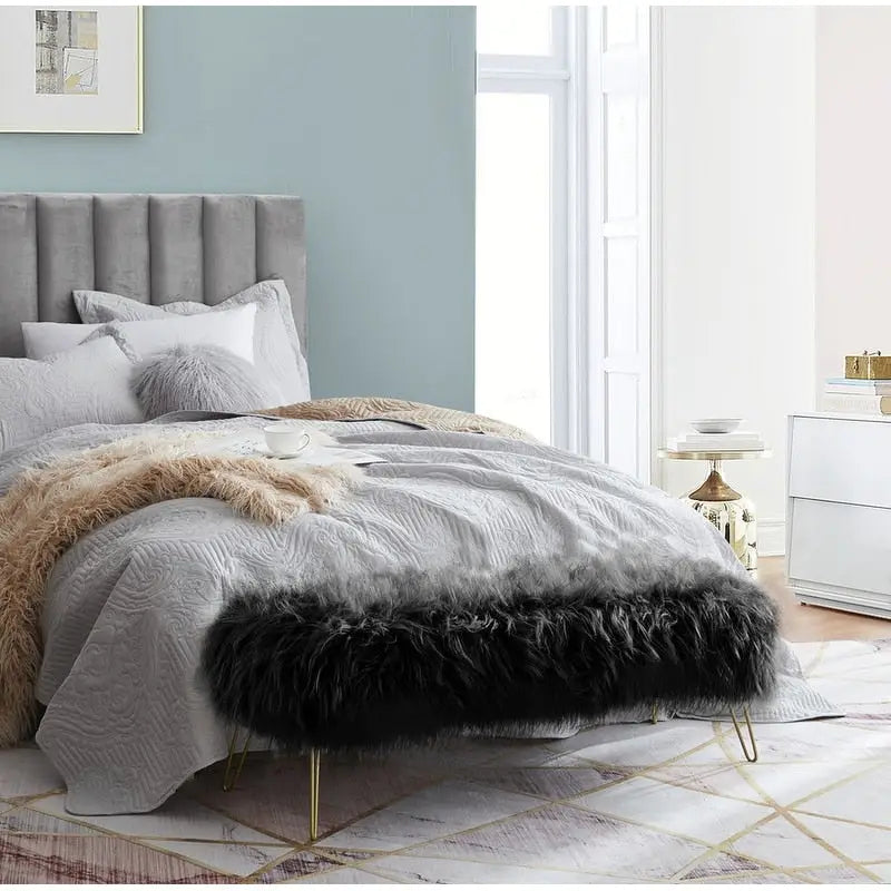 Silver Orchid Nilsson Contemporary Modern Faux Fur Long Bench Ottoman