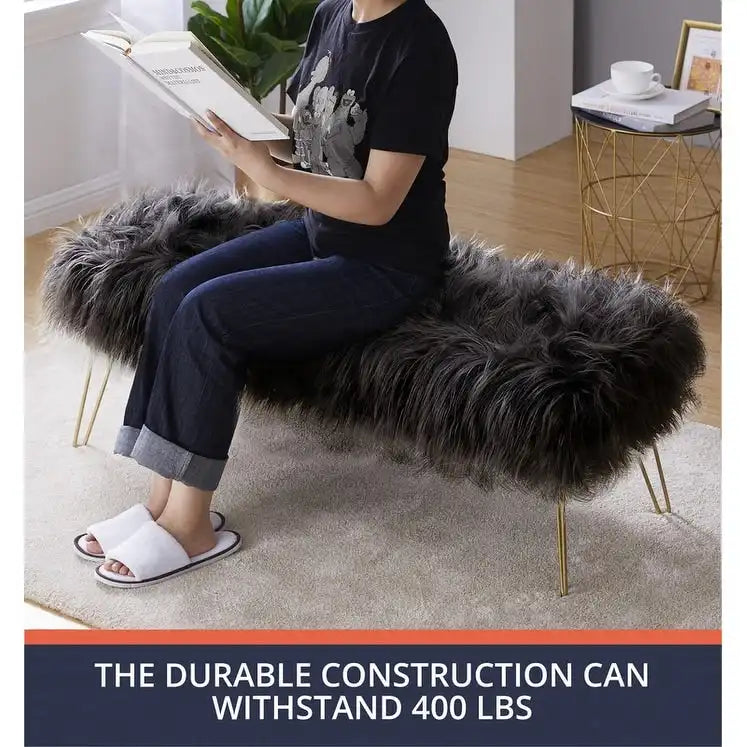 Silver Orchid Nilsson Contemporary Modern Faux Fur Long Bench Ottoman