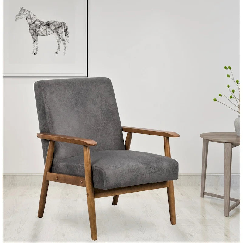 Beachwood Classic Wood/ Leather-look Microfiber Padded Seat Chair