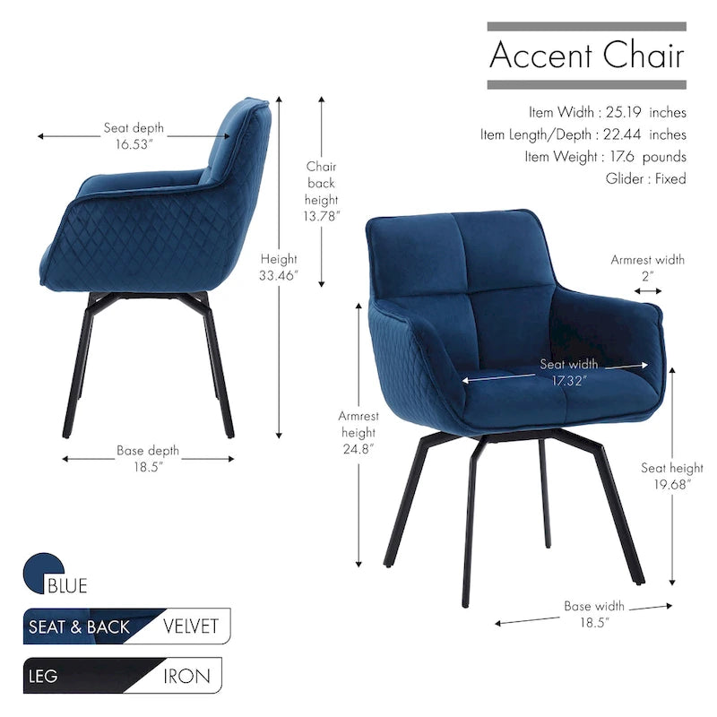 Porthos Home Demi Swivel Velvet Accent Chair with Metal Legs