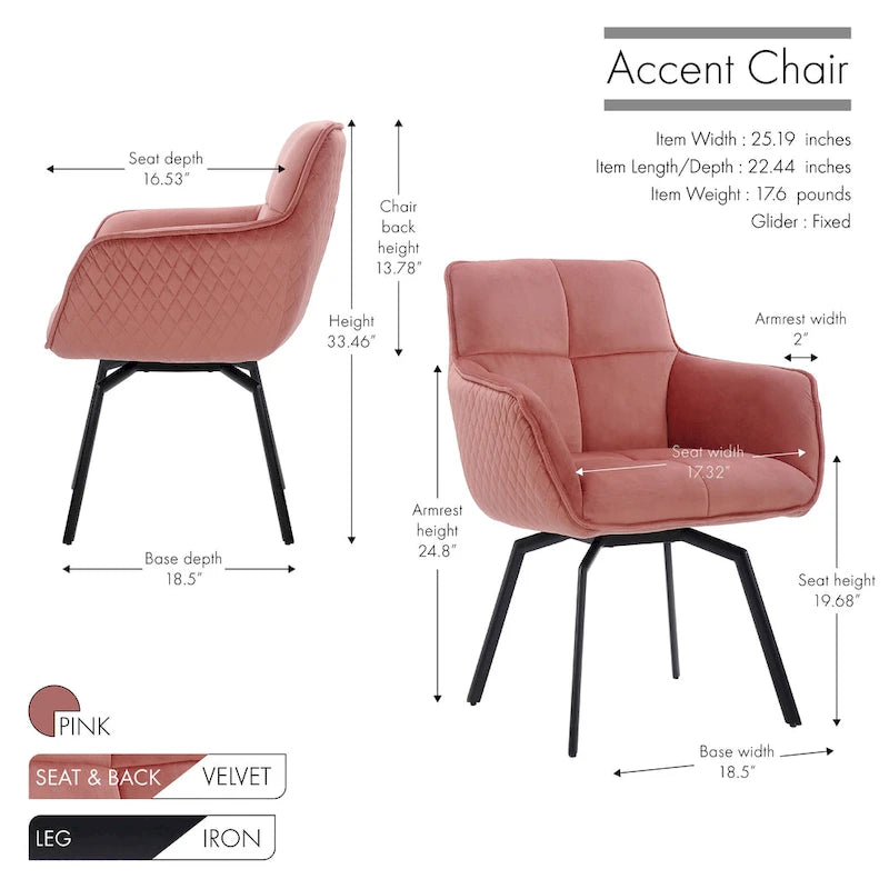 Porthos Home Demi Swivel Velvet Accent Chair with Metal Legs