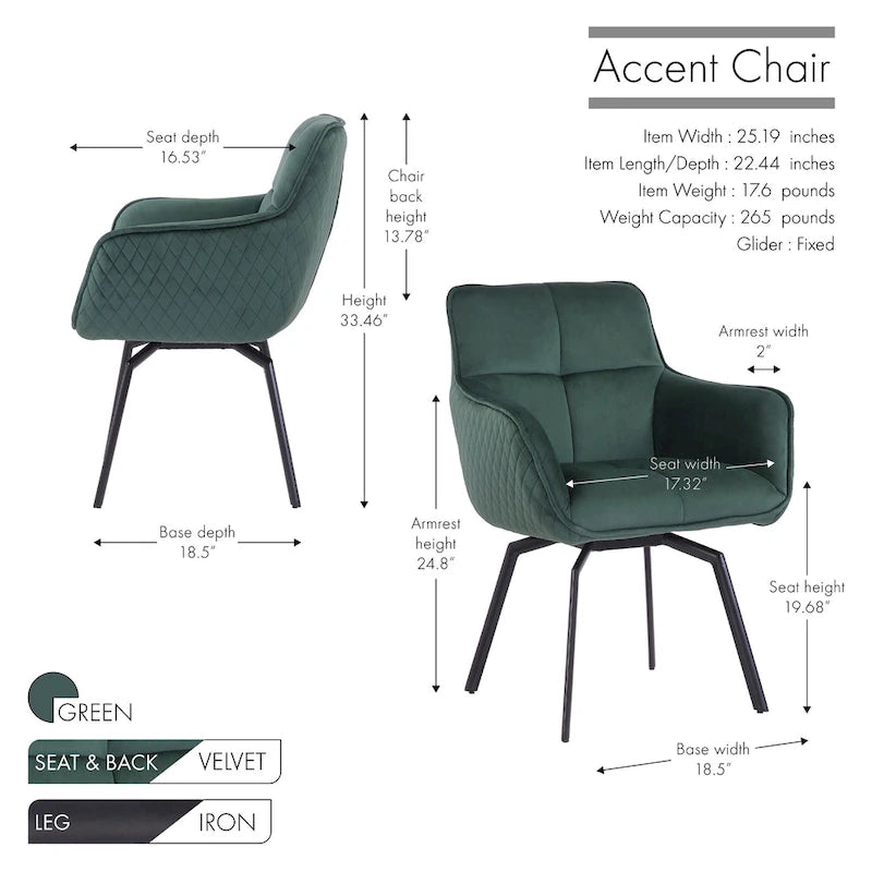 Porthos Home Demi Swivel Velvet Accent Chair with Metal Legs