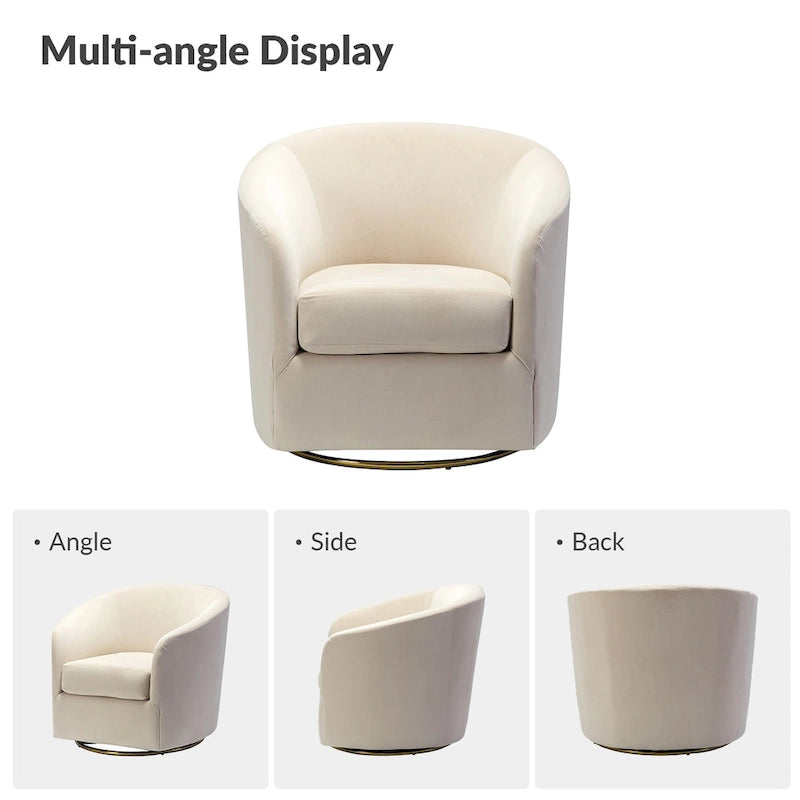 Eleuterio Modern Velvet Curved Swivel Accent Barrel Chair with Metal Base by HULALA HOME