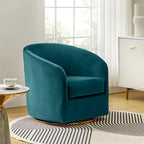Eleuterio Modern Velvet Curved Swivel Accent Barrel Chair with Metal Base by HULALA HOME